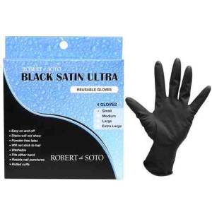 Robert De Soto Black Satin Reusable Gloves Small 4pk